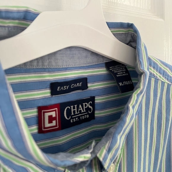 Chaps cotton blue green and white striped button down- Size XL - Picture 2 of 4
